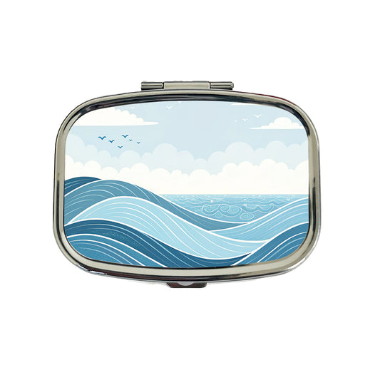 Ocean Waves Sketch Travel Pill Box Case