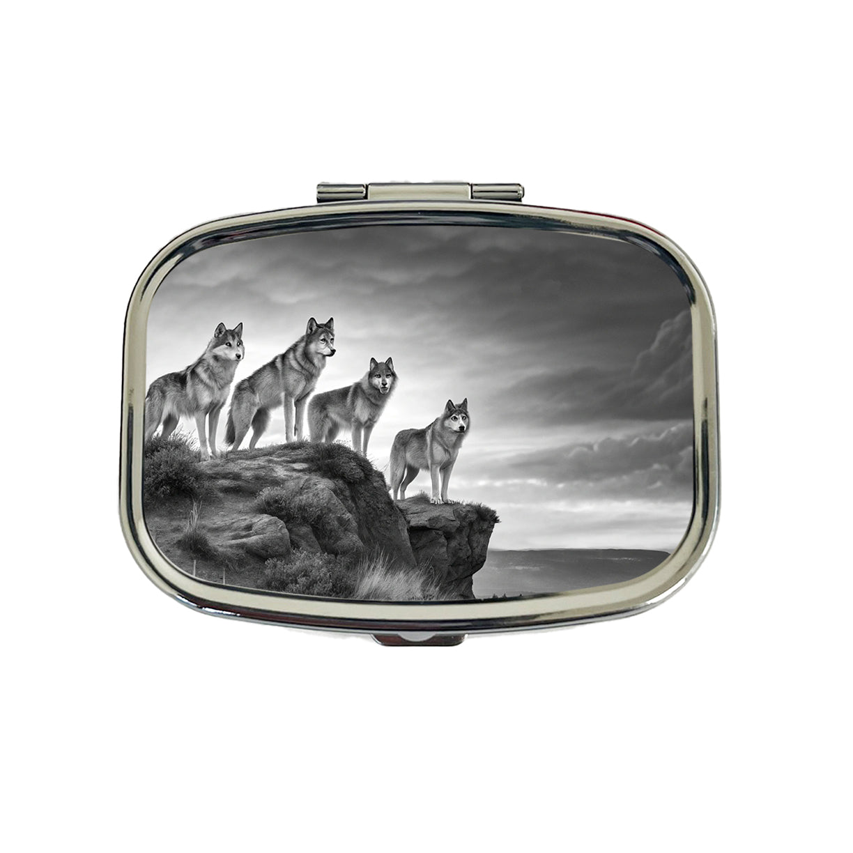Pack Of Wolves On A Cliff Black White Travel Pill Box Case