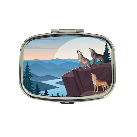 Pack Of Wolves On Cliff Drawing Travel Pill Box Case