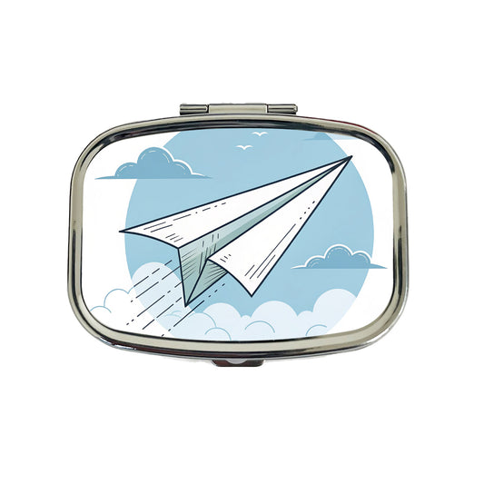 Paper Airplane Illustration Flying Sky Travel Pill Box Case