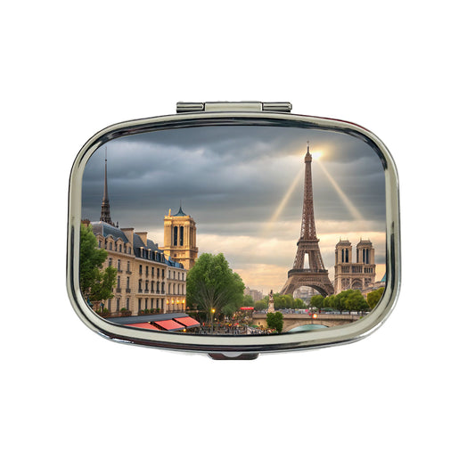 Paris France Cloudy Eiffel Tower Travel Pill Box Case