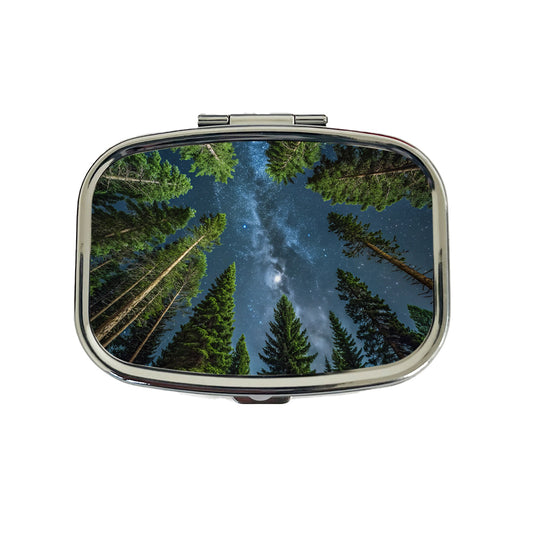 Pine Trees Looking Up Star Packed Sky Travel Pill Box Case