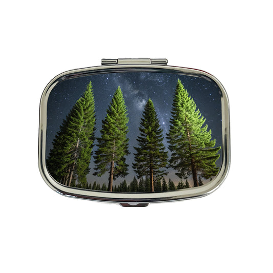Pine Trees Star Packed Sky Travel Pill Box Case