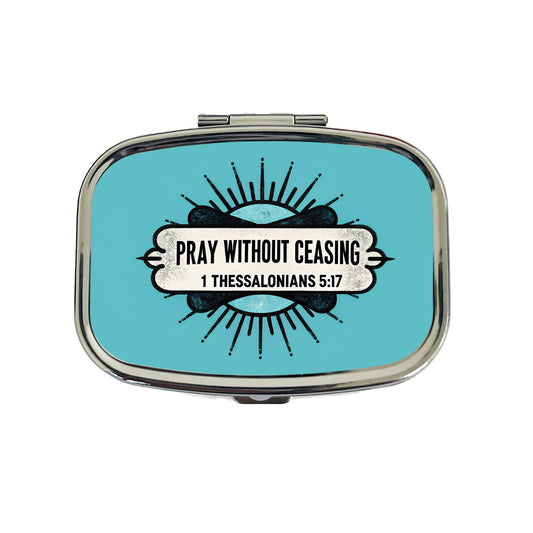 Pray Without Ceasing Bible Verse Blue Travel Pill Box Case