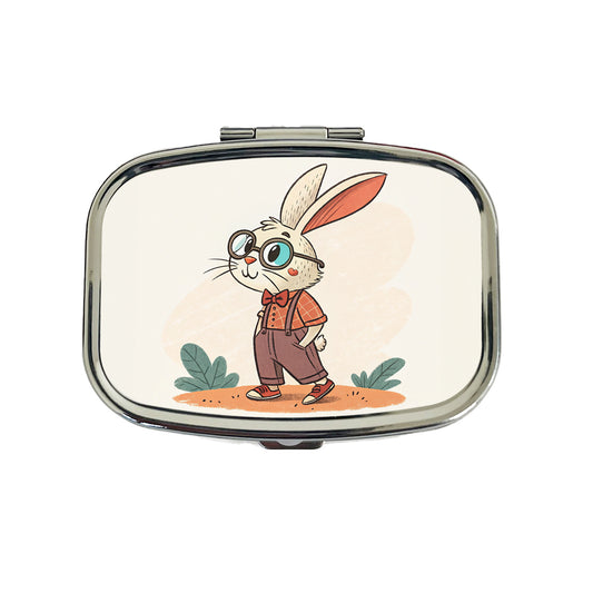 Rabbit Wearing Glasses Nerdy Cute Easter Travel Pill Box Case