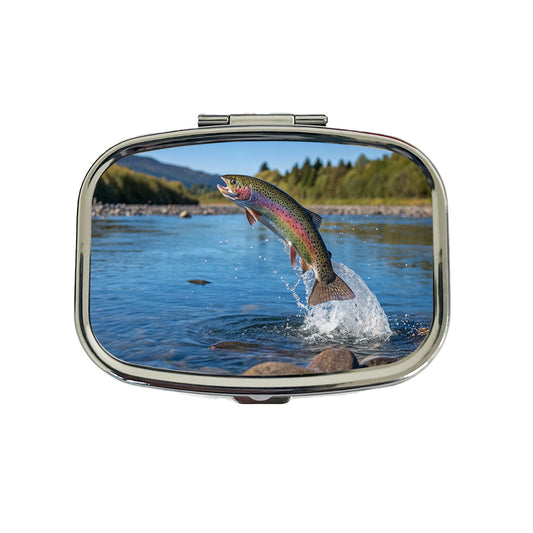 Rainbow Trout Fish Jumping Fishing Travel Pill Box Case