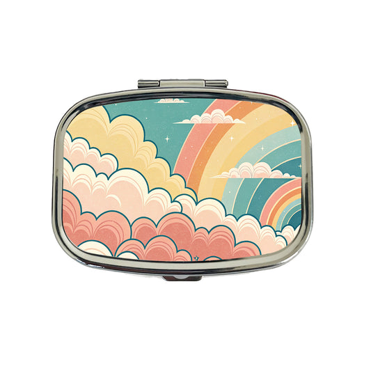 Repeating Puffy Clouds Retro Cute Rainbow Travel Pill Box Case