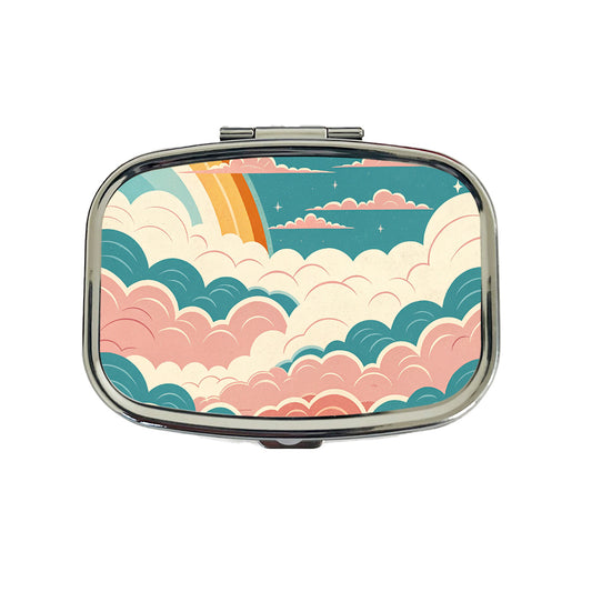 Repeating Puffy Clouds Retro Style Travel Pill Box Case