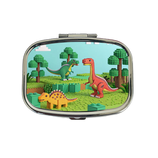 Retro 8 Bit Pixel Art Style Dinosaurs Roaming Travel Pill Box Case