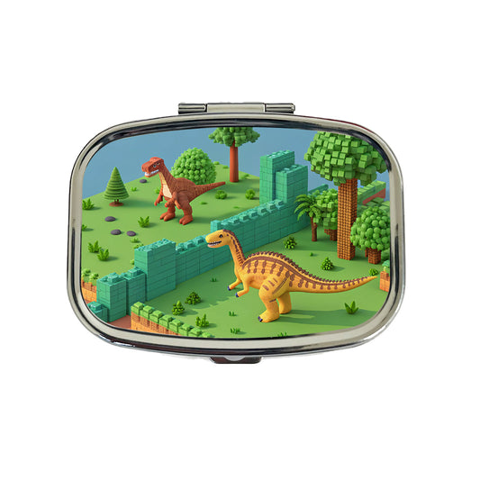 Retro 8 Bit Pixel Art Style Dinosaurs Travel Pill Box Case