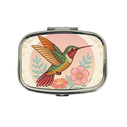 Retro Hummingbird Beautiful Travel Pill Box Case