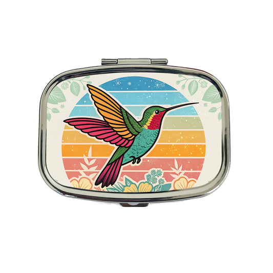 Retro Hummingbird Colorful Travel Pill Box Case