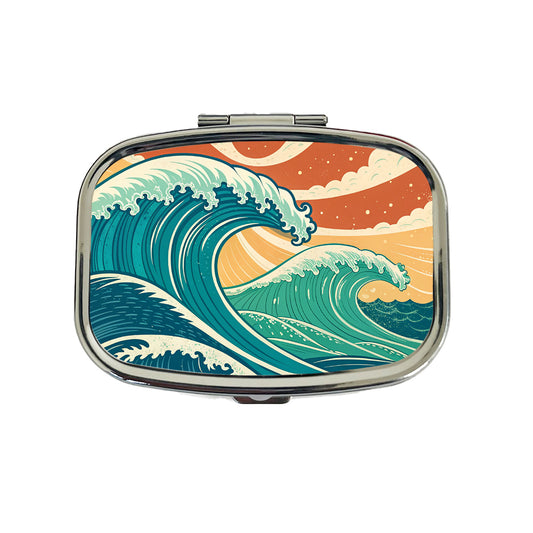 Retro Ocean Waves Colorful Drawing Travel Pill Box Case
