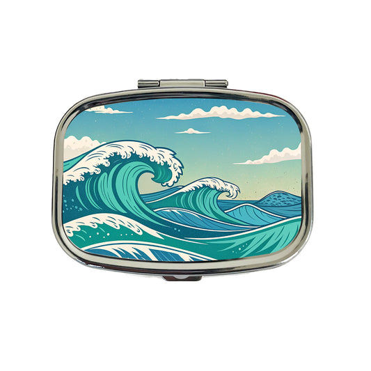 Retro Ocean Waves High Surf Travel Pill Box Case
