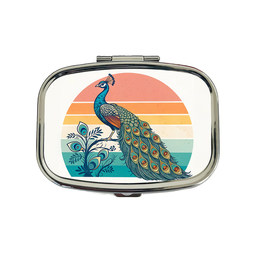 Retro Peacock Sun Travel Pill Box Case