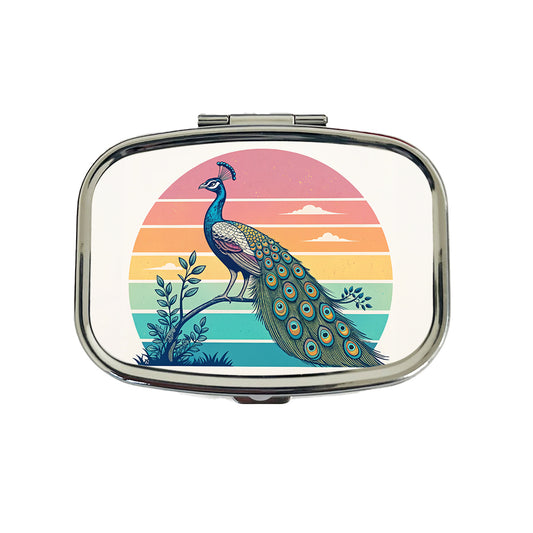 Retro Peacock Travel Pill Box Case