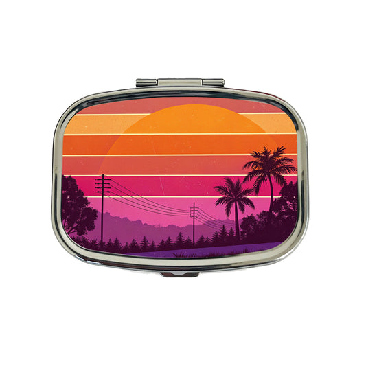 Retro Sunset Stripes Travel Pill Box Case