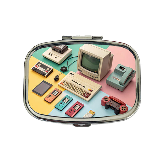 Retro Technology Device Computer Collage Travel Pill Box Case