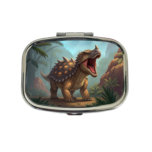 Roaring Ankylosaurus Dinosaur Mountains Travel Pill Box Case