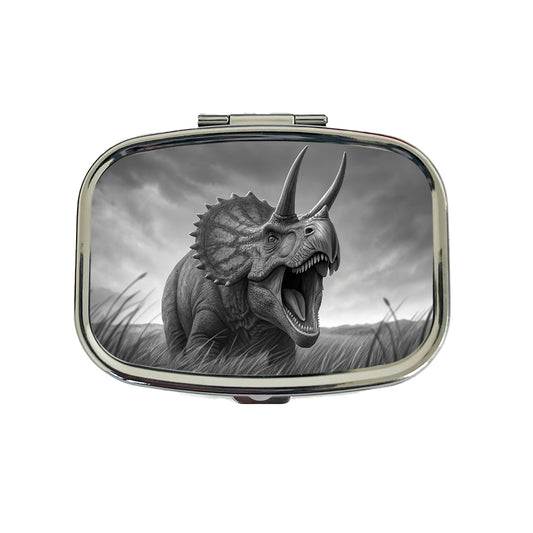 Roaring Triceratops Dinosaur Gray Travel Pill Box Case