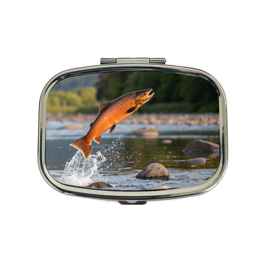 Salmon Fish Jumping River Fishing Travel Pill Box Case