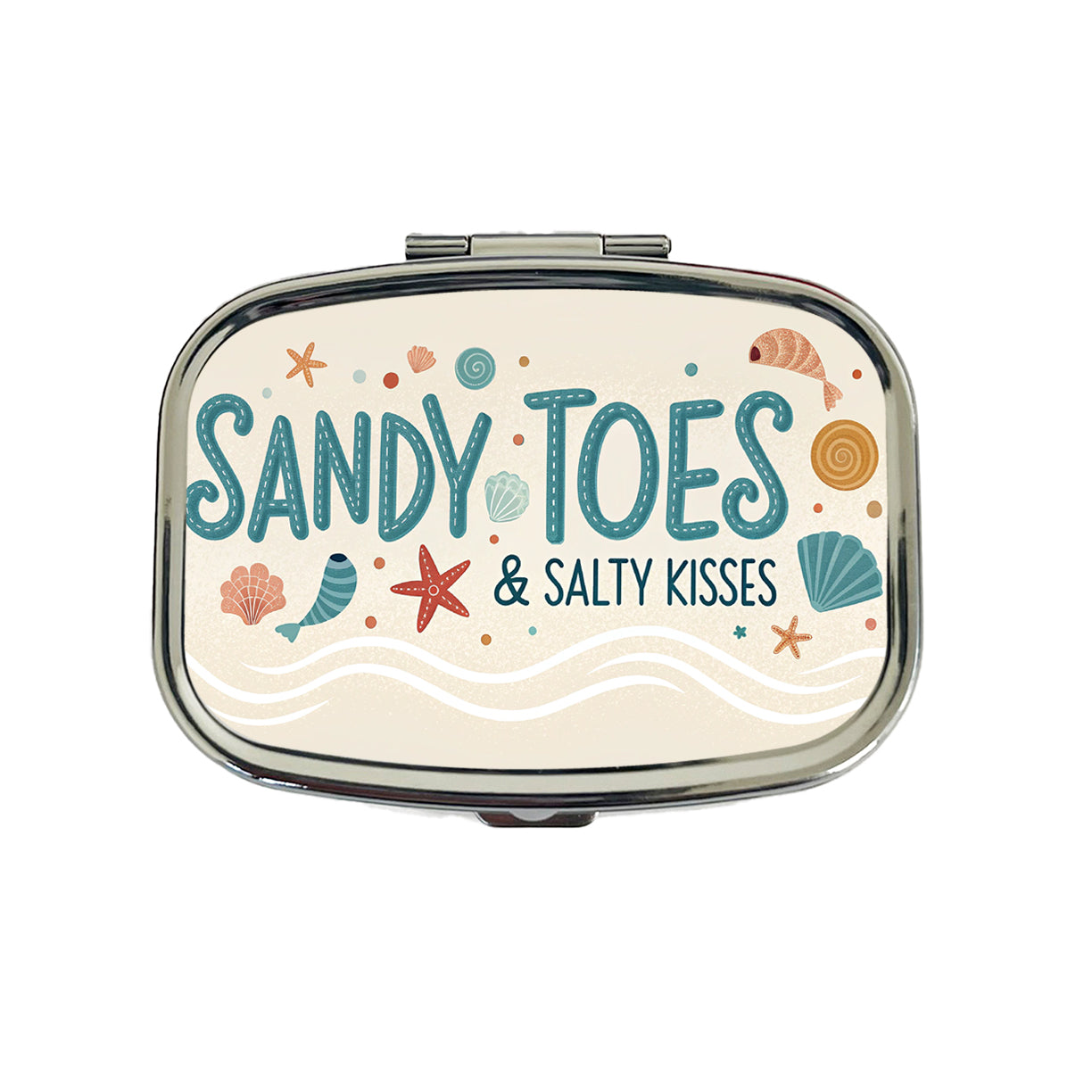 Sandy Toes Salty Kisses Ocean Beach Shells Travel Pill Box Case