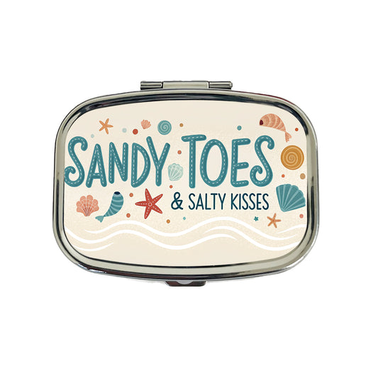 Sandy Toes Salty Kisses Ocean Beach Shells Travel Pill Box Case