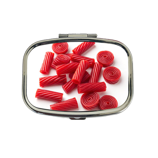 Scattered Red Licorice Travel Pill Box Case