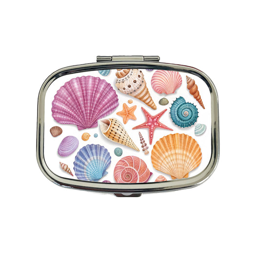 Seashell Collage Colorful Travel Pill Box Case