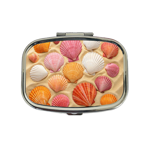 Seashells On Sandy Beach Background Travel Pill Box Case