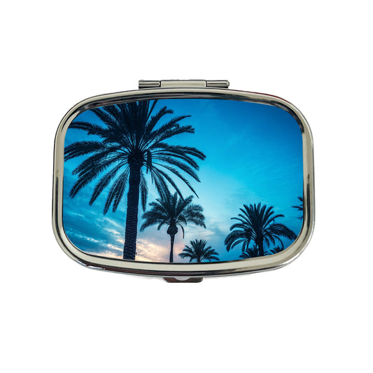 Silhouetted Palm Trees Blue Sky Travel Pill Box Case