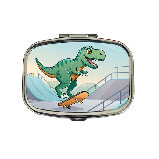 Skateboarding Tyrannosaurus Rex Dinosaur Cute Travel Pill Box Case