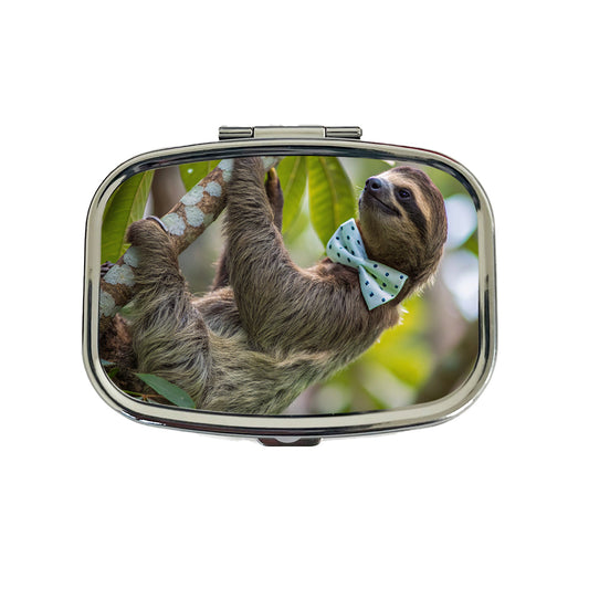 Sloth Wearing Bow Tie Funny Travel Pill Box Case
