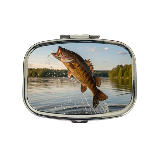 Smallmouth Bass Fish Jumping River Fishing Travel Pill Box Case