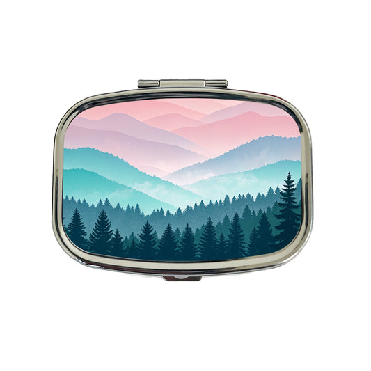 Soft Gradient Pastels Hills Trees Travel Pill Box Case