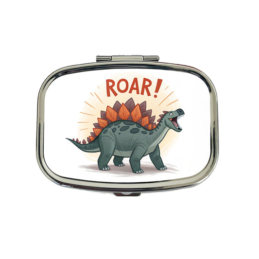 Stegosaurus Roar Text Dinosaur Fun Travel Pill Box Case