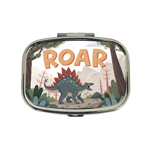 Stegosaurus With Roar Bold Text Dinosaur Travel Pill Box Case