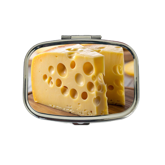 Swiss Cheese on Cutting Board Travel Pill Box Case