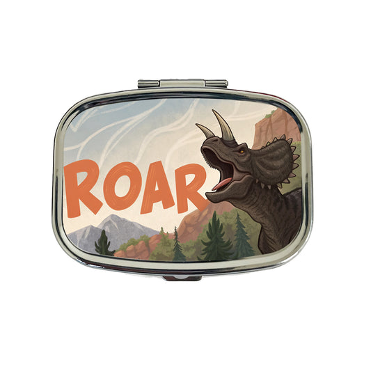 Triceratops Roar Bold Dinosaur Travel Pill Box Case