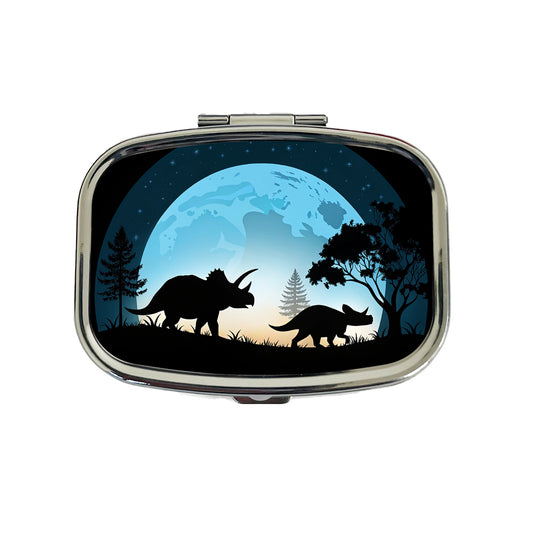 Triceratops Silhouettes Night Dinosaurs Travel Pill Box Case