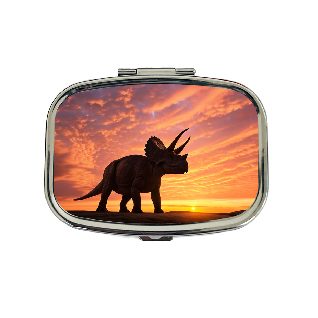 Triceratops Sunset Sunrise Dinosaur Travel Pill Box Case