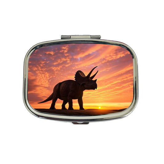 Triceratops Sunset Sunrise Dinosaur Travel Pill Box Case