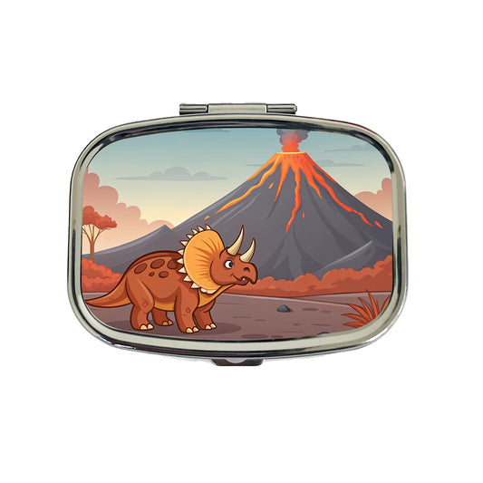 Triceratops Volcano Dinosaur Travel Pill Box Case