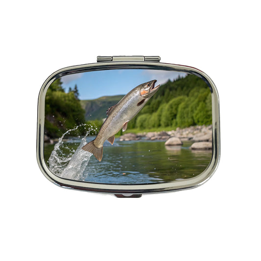 Trout Fish Jumping Fishing River Travel Pill Box Case