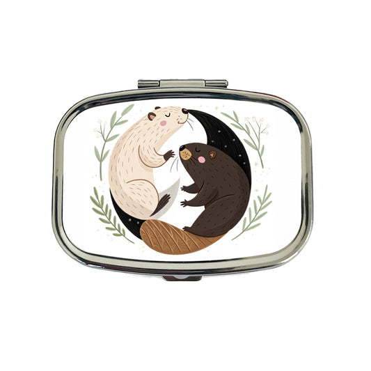 Two Beavers Yin Yang Cute Travel Pill Box Case