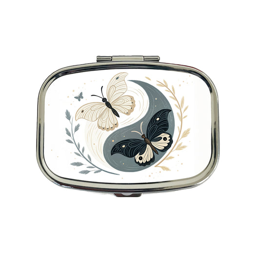 Two Butterflies Yin Yang Travel Pill Box Case