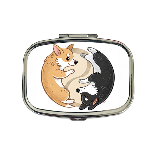 Two Corgis Yin Yang Dogs Cute Travel Pill Box Case