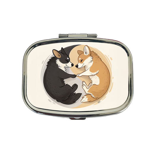 Two Corgis Yin Yang Dogs Travel Pill Box Case