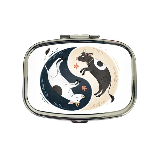 Two Cows Yin Yang Illustration Travel Pill Box Case