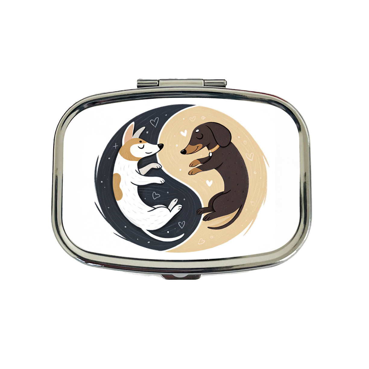 Two Dogs Yin Yang Illustration Travel Pill Box Case
